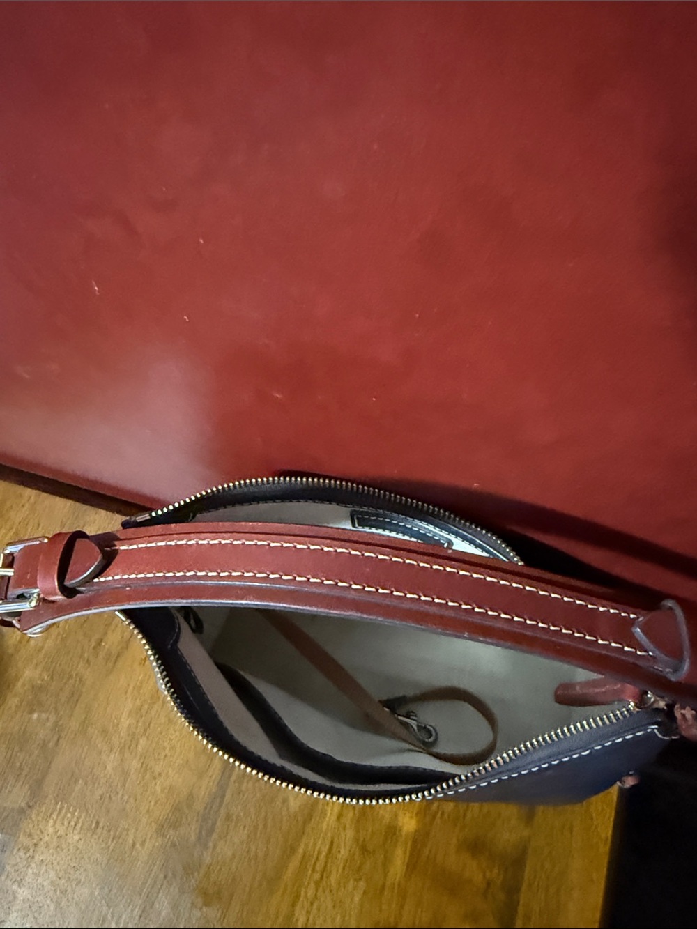 Dooney & Bourke Black Leather Shoulder Bag with Brown Accents - Picture 5 of 5